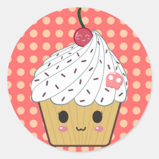 Sticker Rond Kawaii Cupcake en Pois