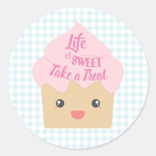 Sticker Rond Kawaii Cupcake Prenez un gâteau