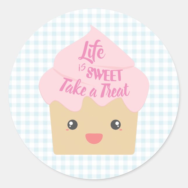 Sticker Rond Kawaii Cupcake Prenez un gâteau (Devant)