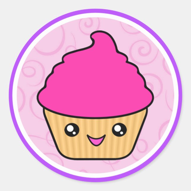 Sticker Rond Kawaii Cuppy Cake Pink Cupcake (Devant)