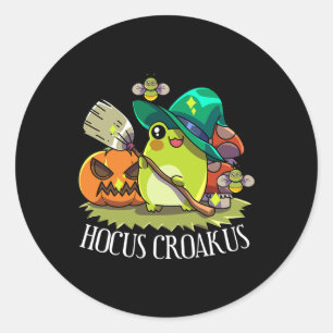 Sticker Rond Kawaii Frog Sorcière Casquette Cottagecore Hocus e