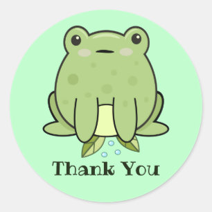 Sticker Rond Kawaii Grenouille Vert Pastel Merci