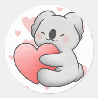 Sticker Rond Kawaii Koala Hugging Coeur adorable