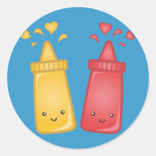 Sticker Rond Kawaii Mustard et Ketchup Love