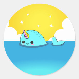 Sticker Rond Kawaii Narwhal