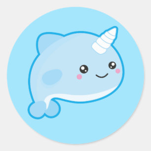 Sticker Rond Kawaii Narwhal