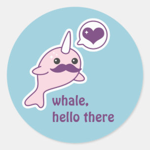Sticker Rond Kawaii Narwhal avec la moustache