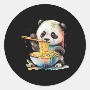 Sticker Rond Kawaii Panda Manger Ra Noodles Otaku Aquarelle