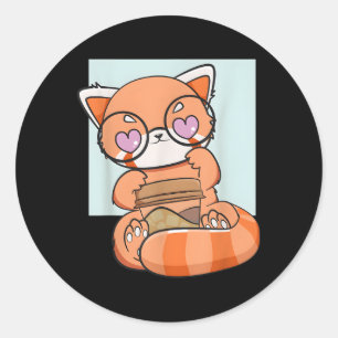 Sticker Rond Kawaii Panda Rouge Boire Café Anime Ours