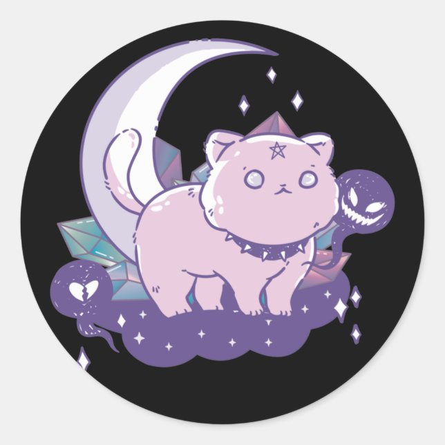 Sticker Rond Kawaii Pastel Couleur Gothique Cute Goth Chat Clas (Devant)