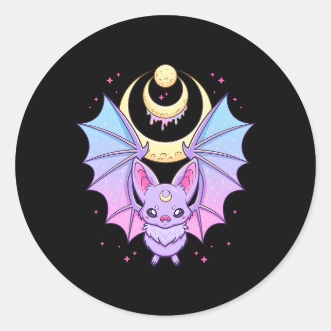 Sticker Rond Kawaii Pastel Goth Chat Lune Croissant Déplaisant (Devant)