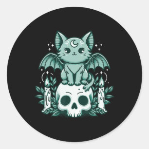 Sticker Rond Kawaii Pastel Goth Cute Déplaisante Chat Bat Skele