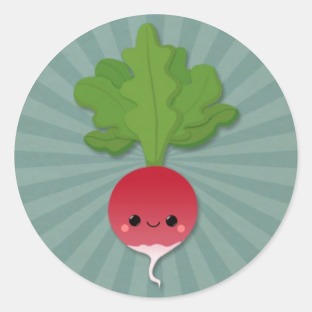 Sticker Rond Kawaii Radish sur Turquoise Starburst (Devant)