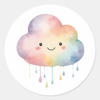 Sticker rond Kawaii Rainbow Cloud