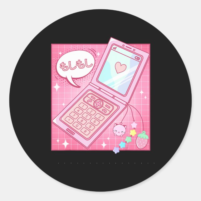 Sticker Rond Kawaii Retro 90s Japonais Y2K Flip Phone (Devant)