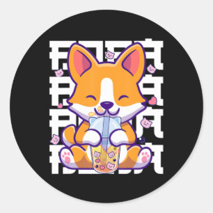 Sticker Rond Kawaii Shiba Inu Chien Bug Tea Boba Anime Cadeaux