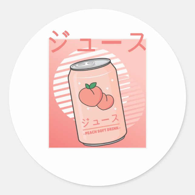 Sticker Rond Kawaii Soft Drink Esthétique Jus de Pêche Japonais (Devant)