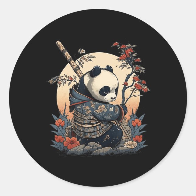 Sticker Rond Kawaii Style japonais Samurai Anime Panda (Devant)