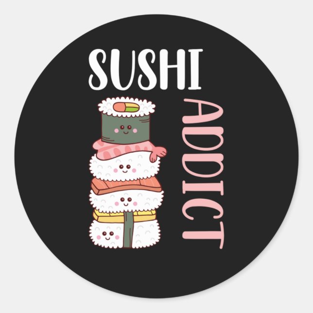 Sticker Rond Kawaii Sushi Anime Cuite Japonaise (Devant)