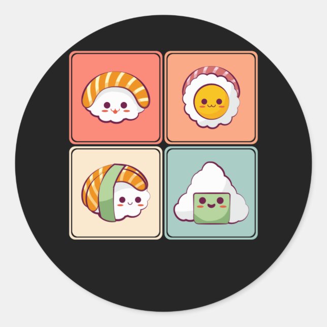 Sticker Rond Kawaii Sushi Anime mignonne Amateur de nourriture  (Devant)
