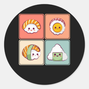Sticker Rond Kawaii Sushi Anime mignonne Cuisine Japonaise Aman
