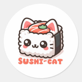 Sticker Rond Kawaii Sushi-Cat Pun