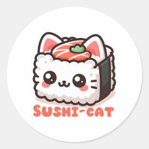 Sticker Rond Kawaii Sushi-Cat Pun