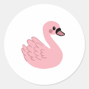 Sticker Rond Kawaii Swan rose - Joli dessin animé animal