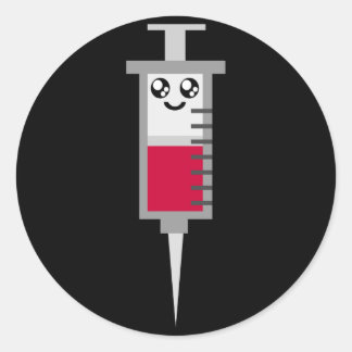 STICKER ROND KAWAII SYRINGE TIRÉ MÉDICALE HEUREUX VISAGE