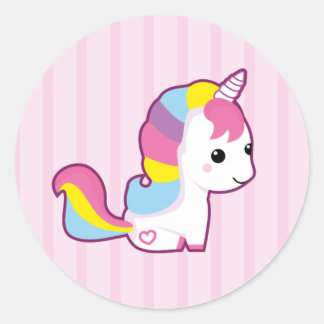 Sticker Rond Kawaii Unicorn