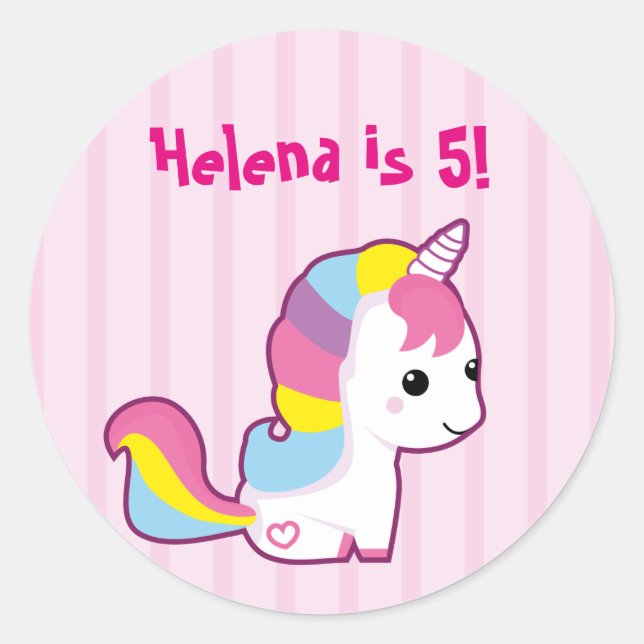 Sticker Rond Kawaii Unicorn - anniversaire (Devant)
