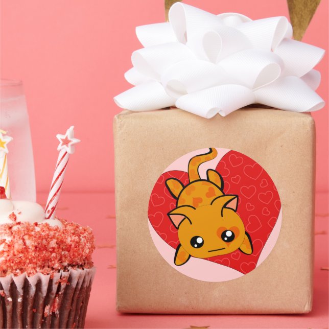 Sticker Rond Kawaii Valentine Kitty (Fête)