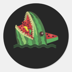 Sticker Rond Kawaii Watermelon Shark Fin Family Summer Vacation