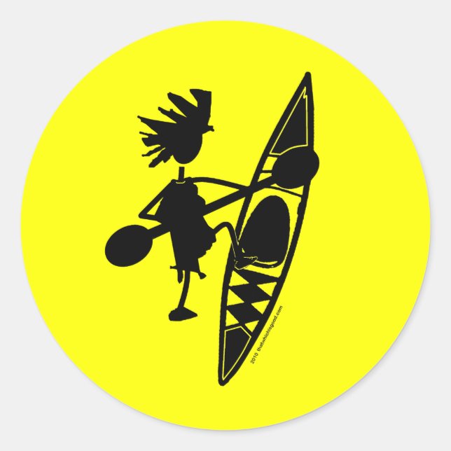 Sticker Rond Kayak Canoe Joyeux Silhouette (Devant)