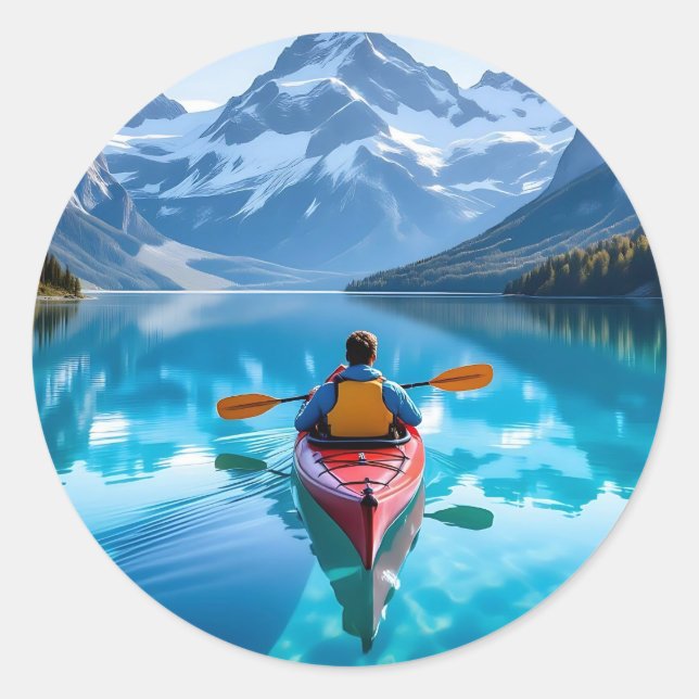 Sticker Rond  Kayaking in Mountains  Beautiful Nature (Devant)