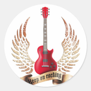 Sticker Rond keep on rocking electric guitar wing