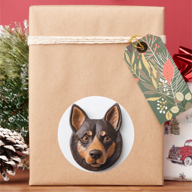 Sticker Rond Kelpie Chien australien 3D inspiré (vacances)