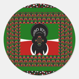 Sticker Rond Kenya Lovely back rouge vert coeur ethnique tribal