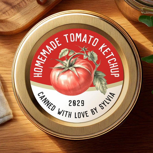 Sticker Rond Ketchup de tomate maison modifiable avec tomate ro (Créateur téléchargé)