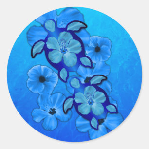 Sticker Rond Ketmie et tortues bleues de Honu