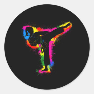 Sticker Rond Kick Taekwondo Arts Martiaux Femmes Filles Karaté