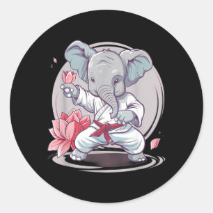 Sticker Rond Kickboxing Éléphant Karaté Taekwondo Jiu-Jitsu MMA