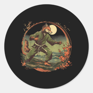 Sticker Rond Kickboxing Fox Taekwondo Karaté Mma Drôle d'Art Ma