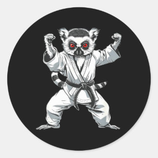 Sticker Rond Kickboxing Lémurien Arts Martiaux Karaté Jiu-Jitsu