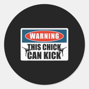 Sticker Rond Kickboxing Vintage Attention Cette Fille Peut Donn