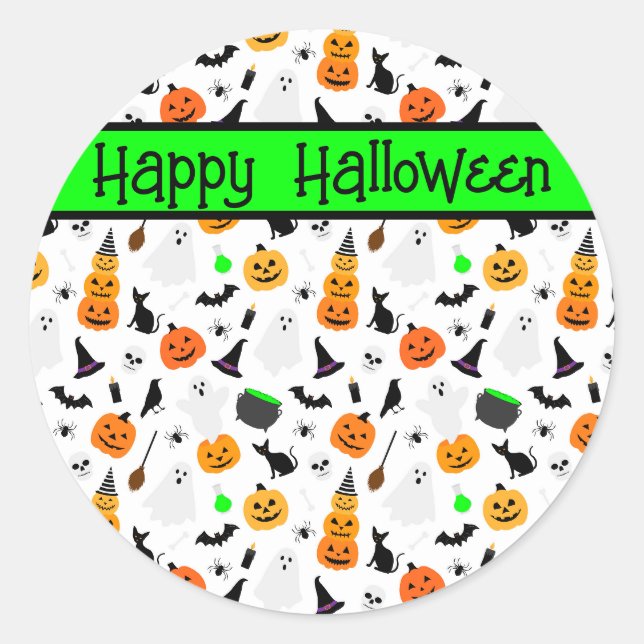 Sticker Rond Kid Halloween Ghost Citrouille Black Chat Personna (Devant)