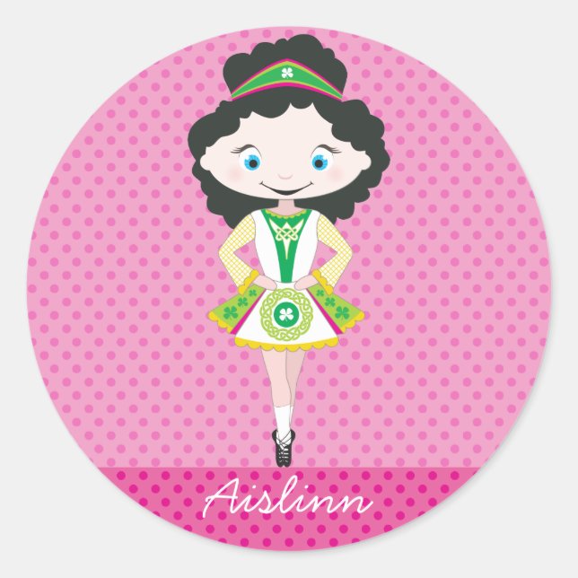 Sticker Rond KIDLETS danseuse irlandaise dansant cheveux noirs  (Devant)