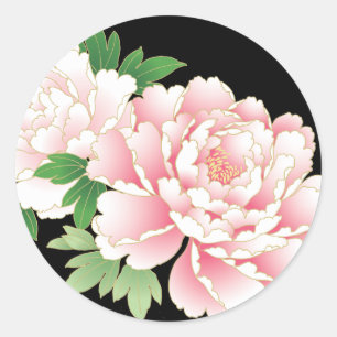 Sticker Rond Kimono floral japonais Pink Peono