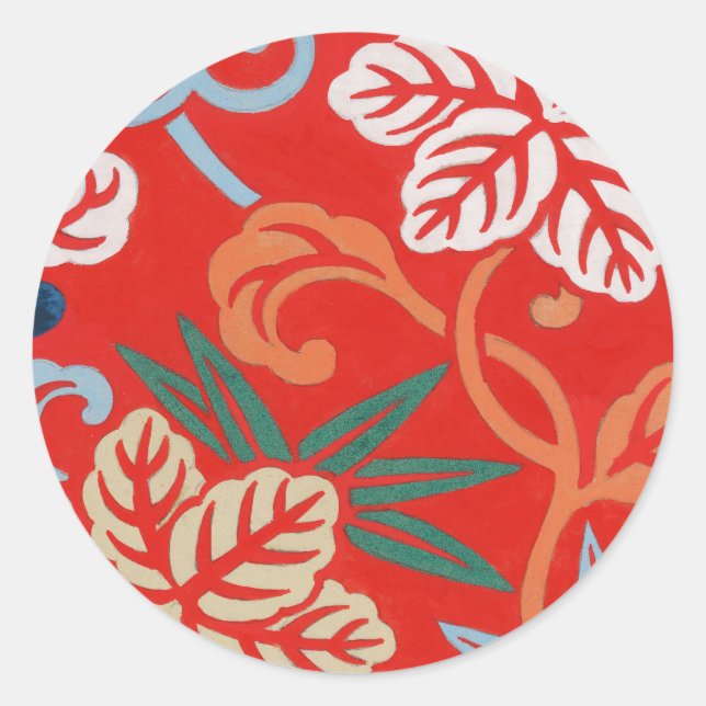 Sticker Rond Kimono japonais hawaïen rouge : Vintage floral (Devant)