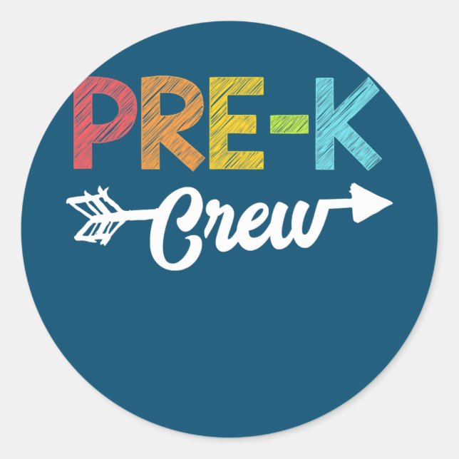 Sticker Rond Kinder Crew Pré K Enseignant Enfants Retourner À (Devant)